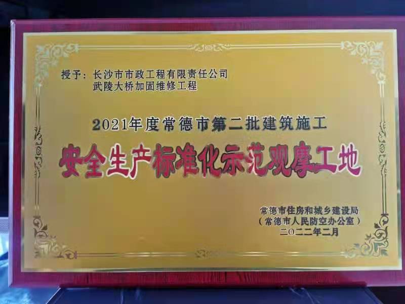 喜訊 ！常德市武陵大橋項目榮獲2021年度安全生產(chǎn)標準化示范觀(guān)摩工地